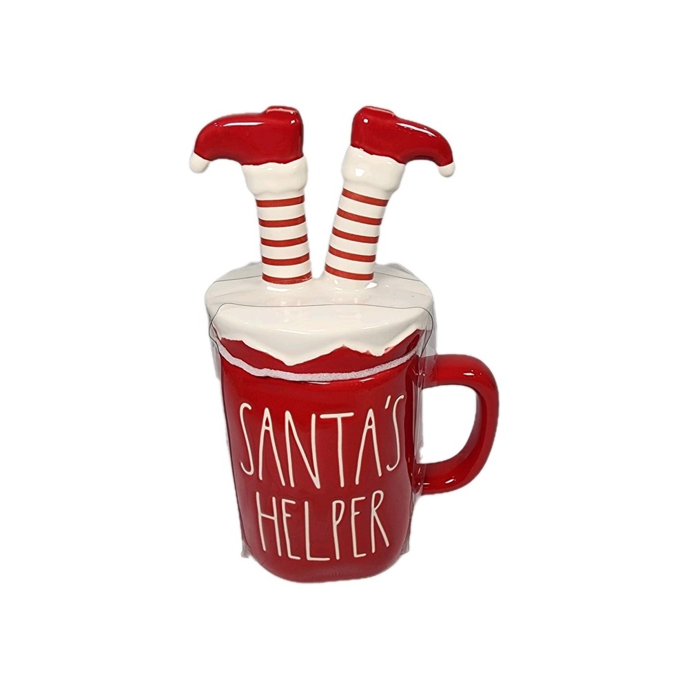 Rae Dunn Christmas Mug Santa's Helper ELF LEGS LID